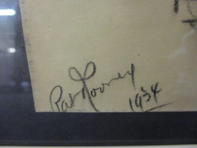 Pat Rooney -a caricature portrait of a man with a shotgun, pencil, signed lower left and dated 1954 - Image 2 of 2