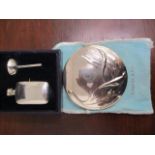 Tiffany & Co comprising a silver scent bottle and funnel and a small silver plated mirror