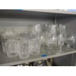 Mixed cut glassware to include champagne glasses and others