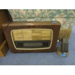 A Rangtone walnut cased vintage radio and a mid 20th century microphone