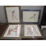 Four studies of ballerinas, limited edition lithographs, framed and glazed