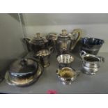 A Walker & Hall Art deco four piece, silver plated teaset and other silver plated table wares