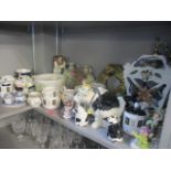 A mixed lot to include a pair of floral vases, a Worcester cream jug, a Masons jug, a painted