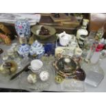 A mixed lot of glassware, ornaments, stone eggs, silver plate and other items