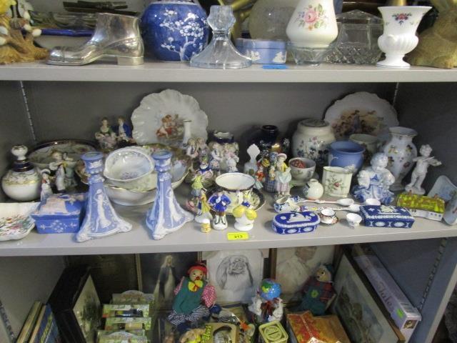 A selection of ceramic ornaments to include Oldest Volkstadt figurines, and other German factory