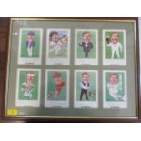 A framed and glazed set of signed postcards of sporting scenes to include Mike Gatting