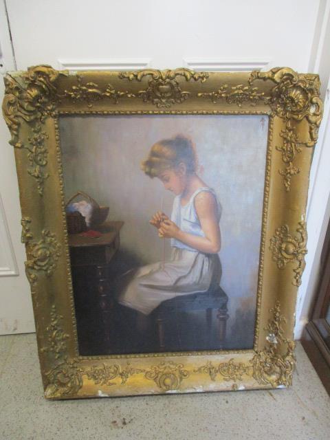 A gilt framed oil on board of a young female 27 1/4" x 21" framed