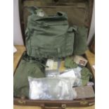 1960s British Army related items to include a water bottle, gloves, emergency food, gas mask, a