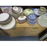 Tableware to include blue and white meat plates, Johnson Bros Historic American plates, a Royal