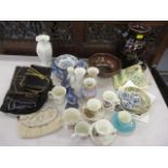 A mixed lot to include a cheese dish, Noritake vases, handbags and other items