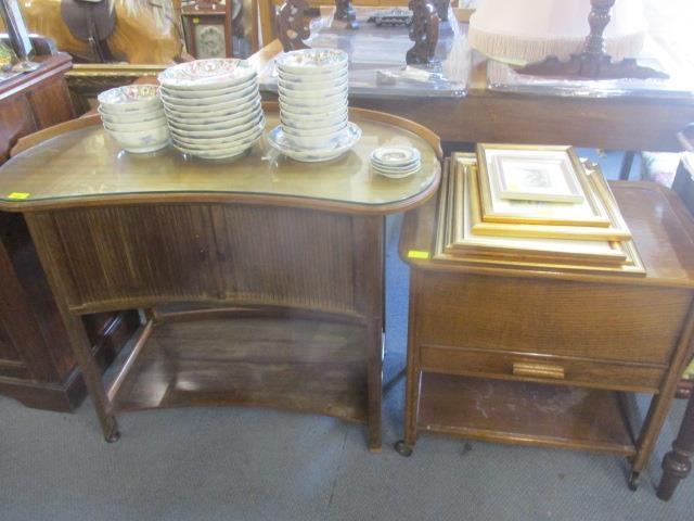 Mixed furniture to include a mid 20th century tambour fronted, kidney shaped table, a sewing