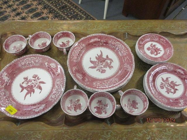 A mid 20th century Spode Camilla part dinner service having white ground with pink floral design