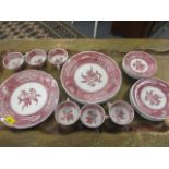 A mid 20th century Spode Camilla part dinner service having white ground with pink floral design