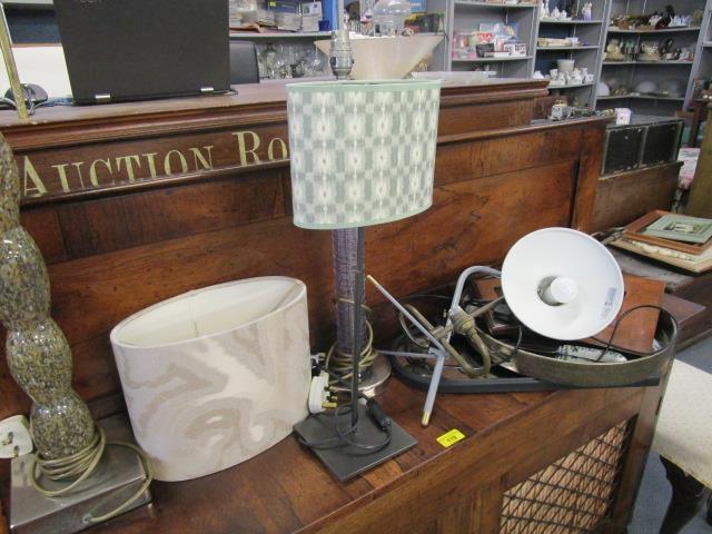 A mixed lot to include table lamps, a wall mirror, a cake knife and other items