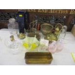 A mixed lot to include Victorian brassware and mixed glassware to include Caithness and others