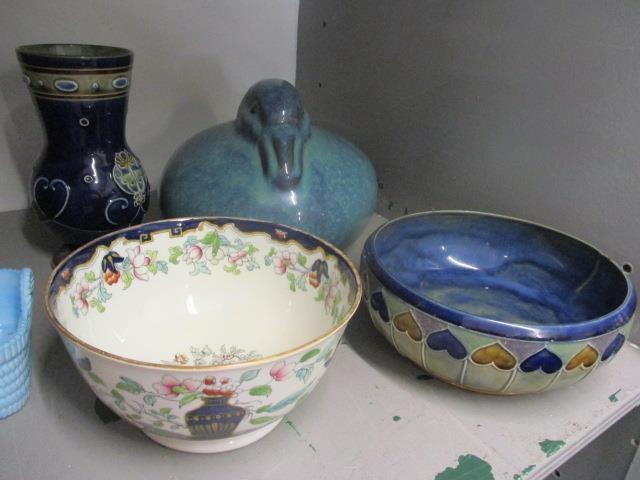 A selection of mixed ornaments to include a stoneware glazed duck, a floral decorated bowl, a - Image 2 of 2