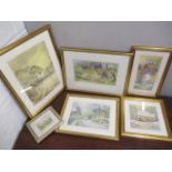 Six Diana Breen watercolours, all views around Bibary, framed and glazed