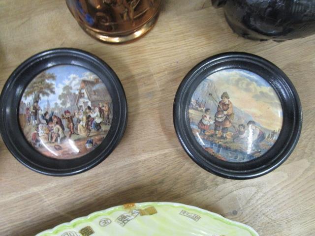 A mixed lot to include two Victorian framed pot lids - Image 2 of 4