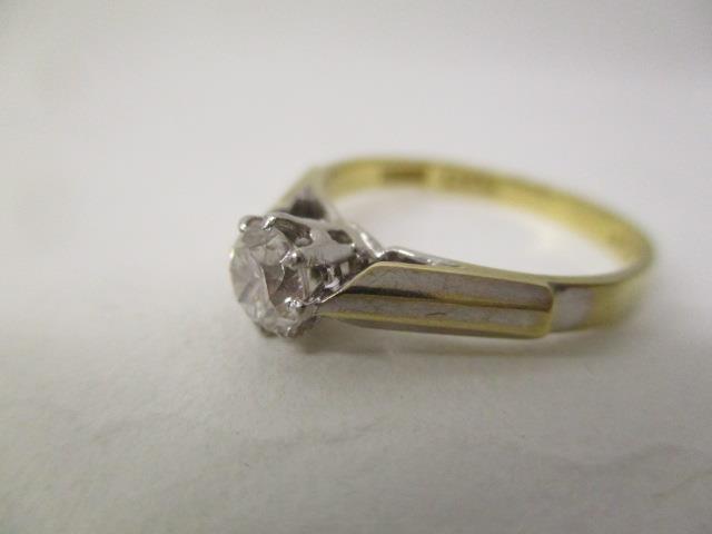 A gold and platinum coloured metal solitaire diamond ring, approximately 3.5ct, stamped 18ct plat, - Image 3 of 5