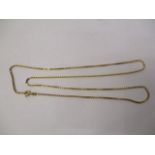 An 18ct gold box link necklace, stamped 18 750, 22"l, 9g