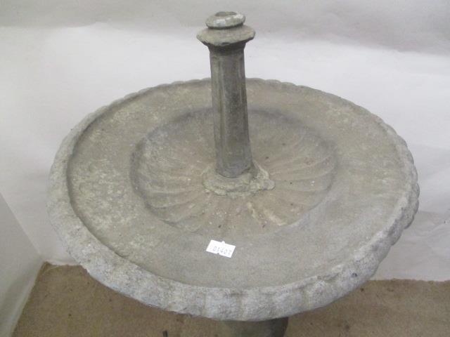 A mid 20th century lead fountain with a bowl, elevated by a boy on a rocky base, 33"h x 15"w - Image 4 of 5