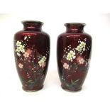 A pair of early 20th century Japanese cloisonne vases by Suzuki, of ovoid form with a silver