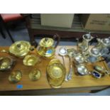 A selection of silver plate and gilded tea sets and other items to include a Baker Ellis five