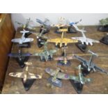 Fifteen painted diecast model planes to include a Douglas, a Spitfire, a Messerschmitt and others,