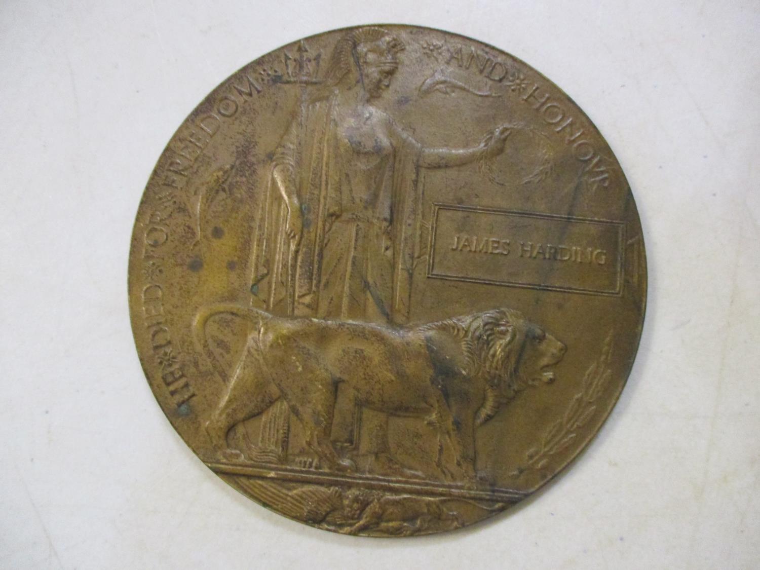 A WWI death plaque, James Harding