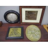 Three late 19th century plaques, one silver plate, each with classical scenes of figures and a later