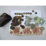British 19th and 20th century coins and bank notes to include half crowns, three pence pieces and