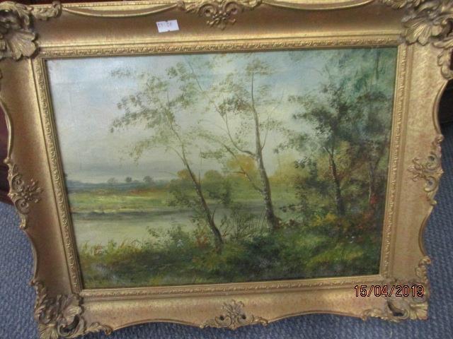 H Gordon - Autumn Evening, oil on canvas, 15" x 12", signature lower left hand corner, in a gilt