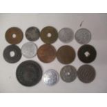 Chinese and Japanese silver, copper and other coins to include a 2-Sen with a dragon to the centre