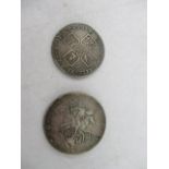 A George II Lima 1745 silver coin, together with a George II 1819 silver crown