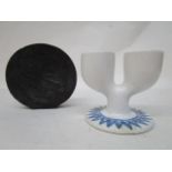 Troika St Ives pottery - a small black glazed wheel vase, 4 2/8" h and double egg cup with a blue