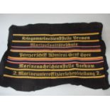 Five World War II German cap bands, Kriegsmarine dienststell Bremen, Marine Sanitats Schule,