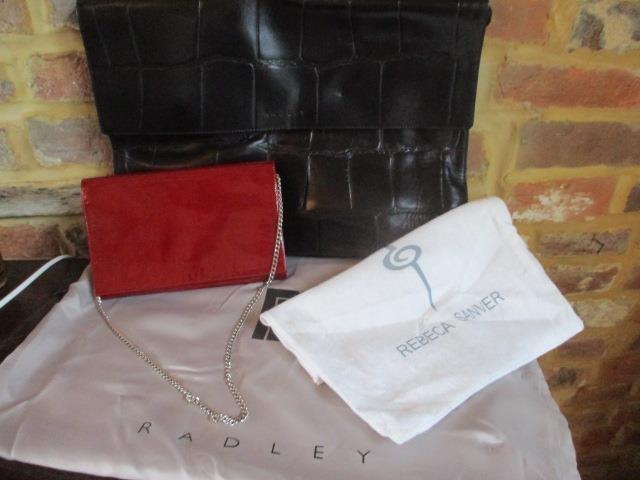 A Radley black leather crocodile effect briefcase/bag and a Rebecca Sanver red patent evening bag - Image 2 of 8