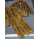 A vintage musquash, full length coat, approximately 44" chest and a vintage musquash jacket,