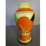 Clarice Cliff Bizarre Cafe au Lait range for Newport Pottery Red Gardenia pattern vase, shape 22, 6"