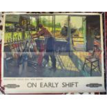 A 1950s British Railways advertising poster 'On Early Shift, Greenwood Signal Box, New Barnet',