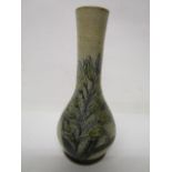 A Martin Bros stoneware miniature Solifleur vase, incised floral design on a sandy yellow glaze,