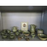 Studio Pottery - Harry and May Davis for Crowan Pottery, a celadon glazed teaset comprising