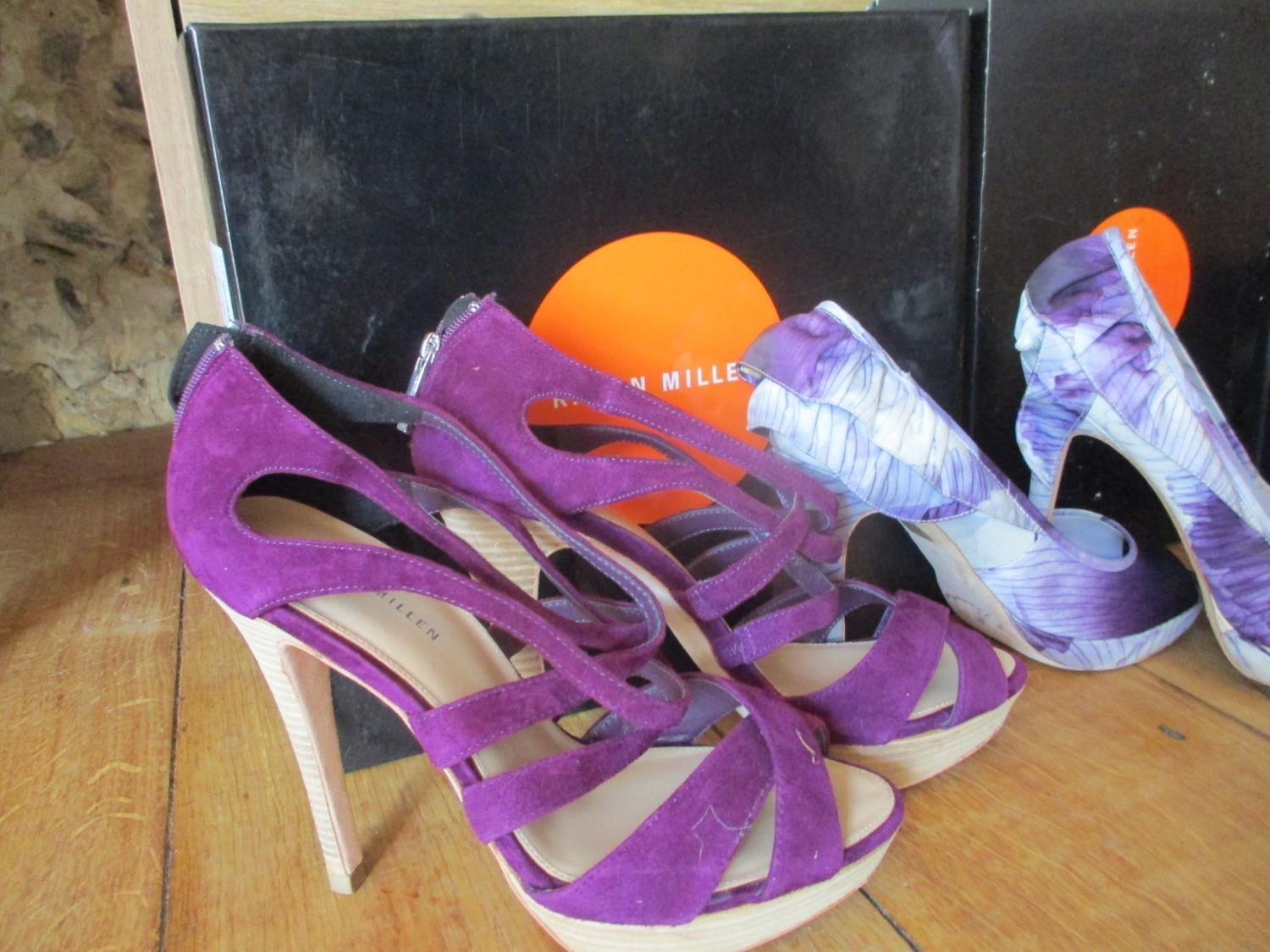 Three pairs of modern Karen Millen high heeled fashion shoes, size 39-40, in Karen Millen boxes, - Image 4 of 6