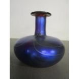 Richard Price for Siddy Langley Glass -a squat vase with long neck and horizontal top rim, decorated