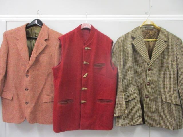 A 1970s Tommy Nutter tweed jacket, Saville Row size 42 regular, a vintage Harris Tweed jacket for