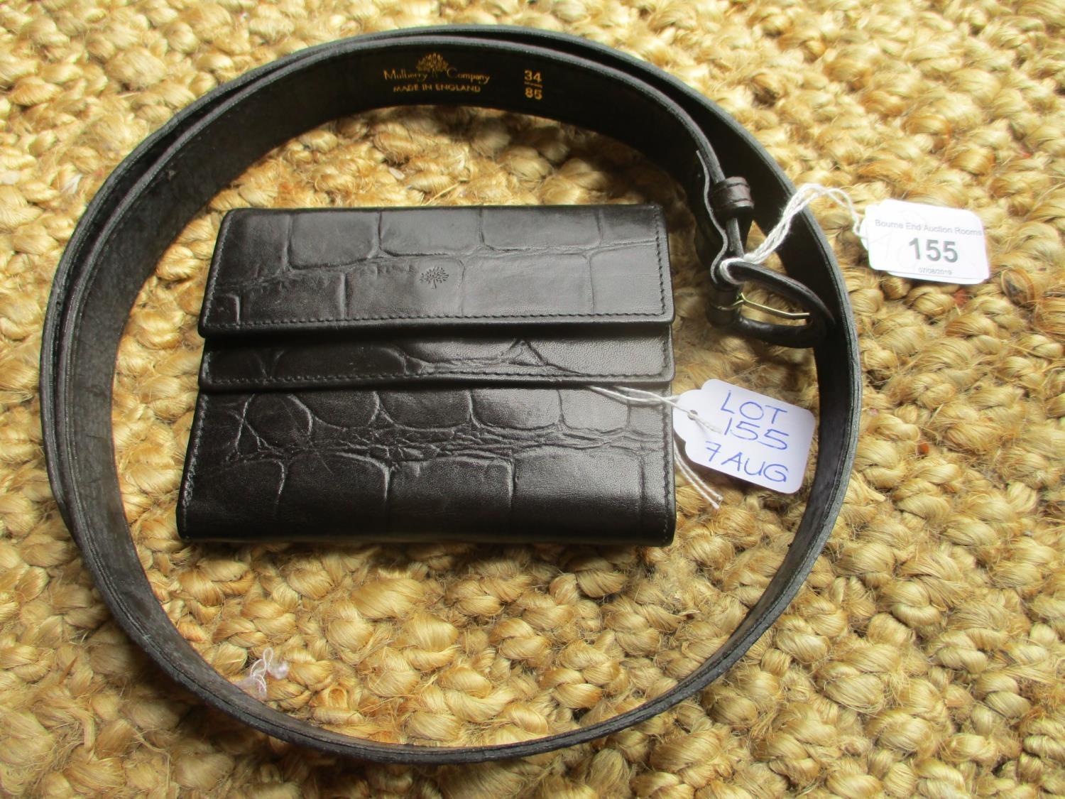 A Mulberry black leather wallet and a matching Mulberry belt, both in a crocodile textured