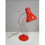 Josef Hurka design for Napako, Czechoslovakia, a red anglepoise lamp, model number 0521, circa 1960,