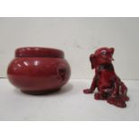 A Moorcoft red Flamminian ware tobacco jar with screw top lid, circa 1906/13 and a Royal Doulton