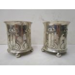 Roberts and Belk - a pair of Art Nouveau designed silver vases of cylinder form with everted rim,