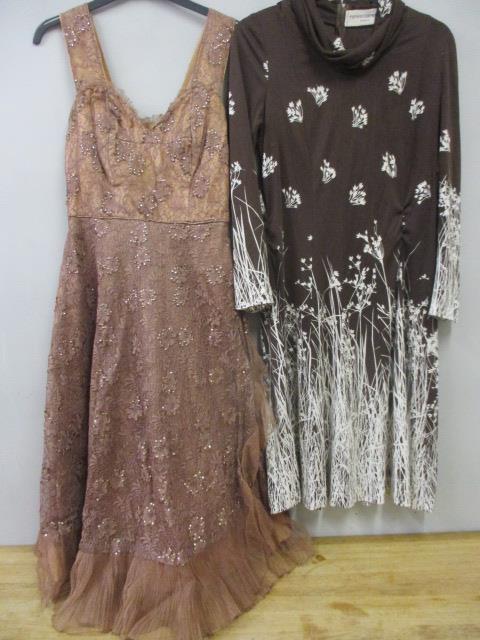 A mid 20th century bespoke, brown sequinned and taffeta evening dress, together with a mid 20th - Image 2 of 2